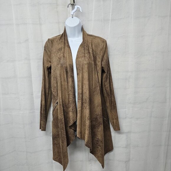 Zara Brown Faux Soft Leather Open Waterfall Boho Western Jacket XS - Picture 1 of 13